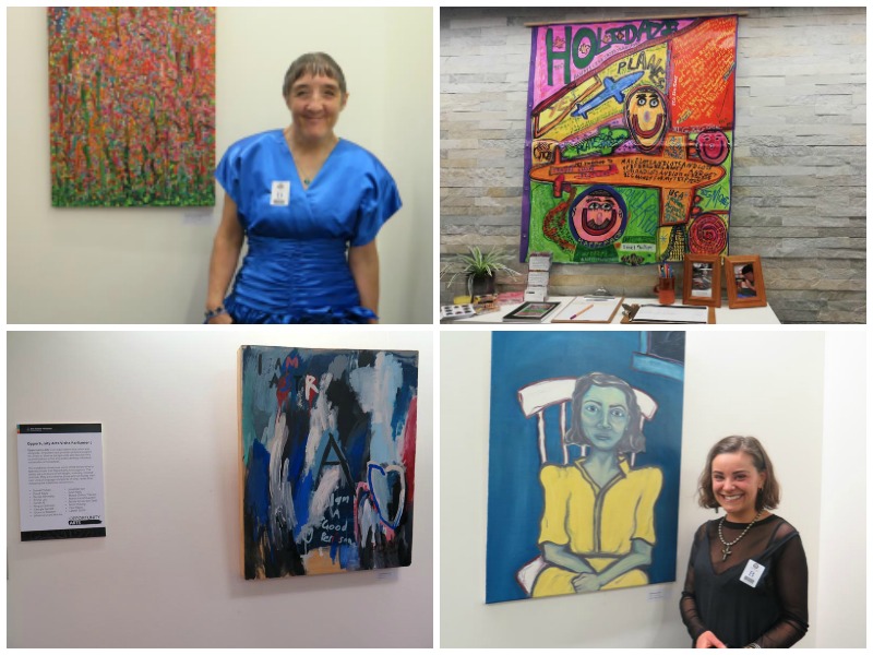 Collage of images from the opening of Opportunity Arts Visits Parliament