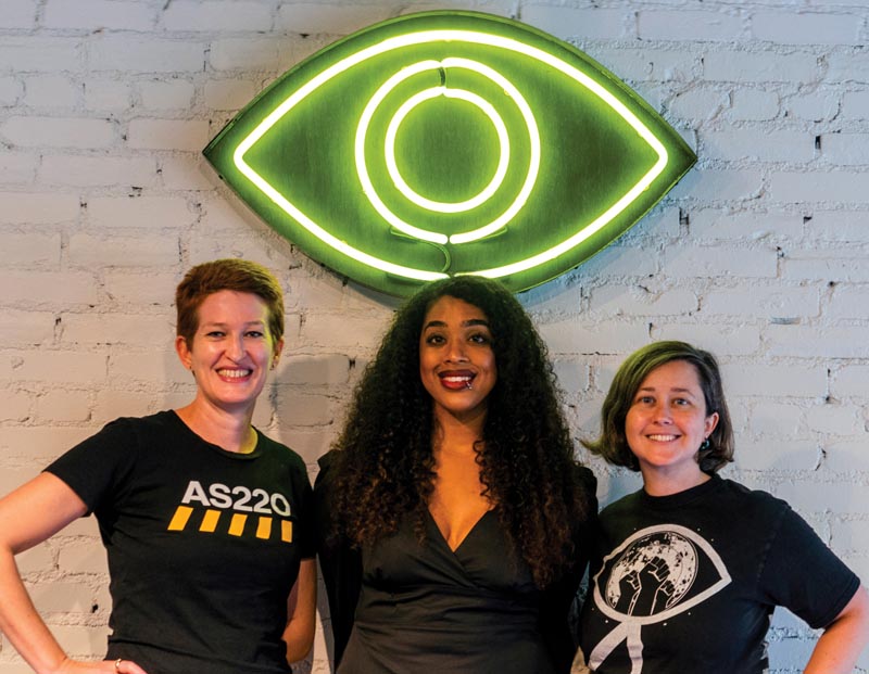 Three women in the AS220 Leadership Team stand side by side. From left to right: Ruth Harvey, Anjel Newmann and Shauna Duffy Photo: David Dvorchak, courtesy of AS220