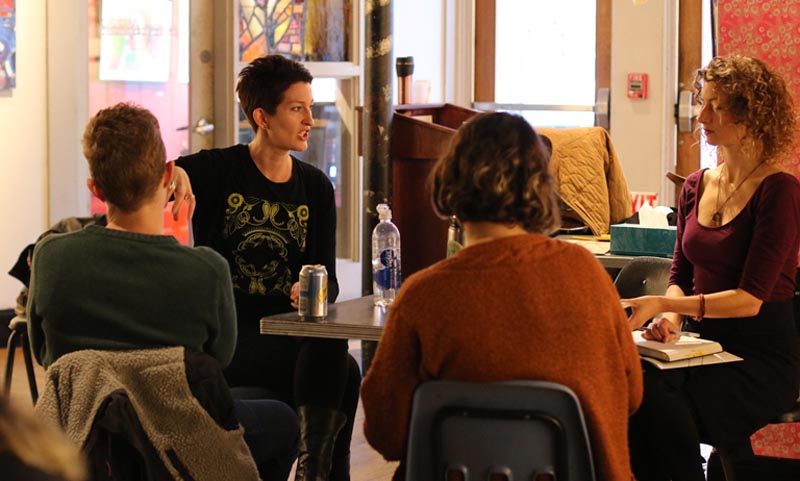 Ruth Harvey, centre, teaching at AS220’s professional development residency for arts managers, Practice//Practice, 2016 Photo: Pia Brar, courtesy of AS220