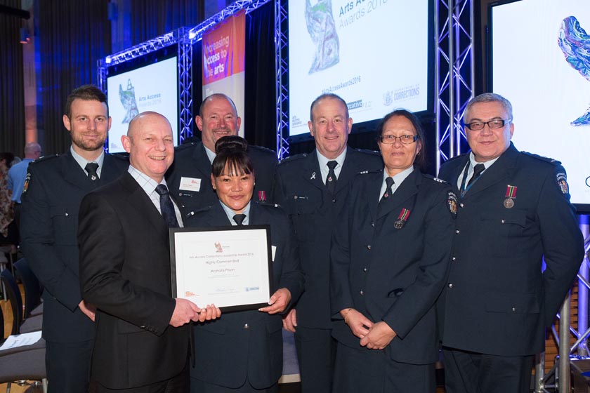 Ray Smith, CEO, Department of Corrections with staff at the Arts Access Awards 2016