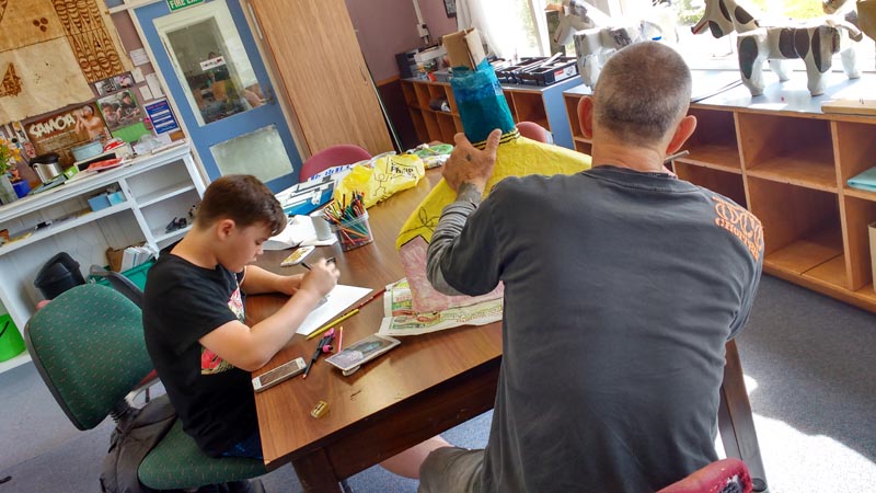 Brody and his dad making art