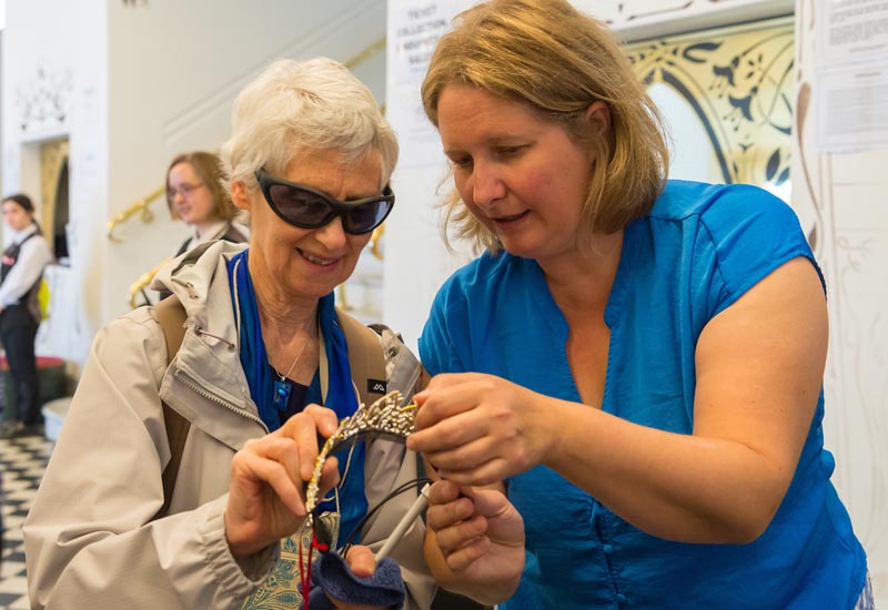 Lyndell Johns with audio describer Nicola Owen during a touch tour in Wellington Photo: Stephen A'Court/RNZB