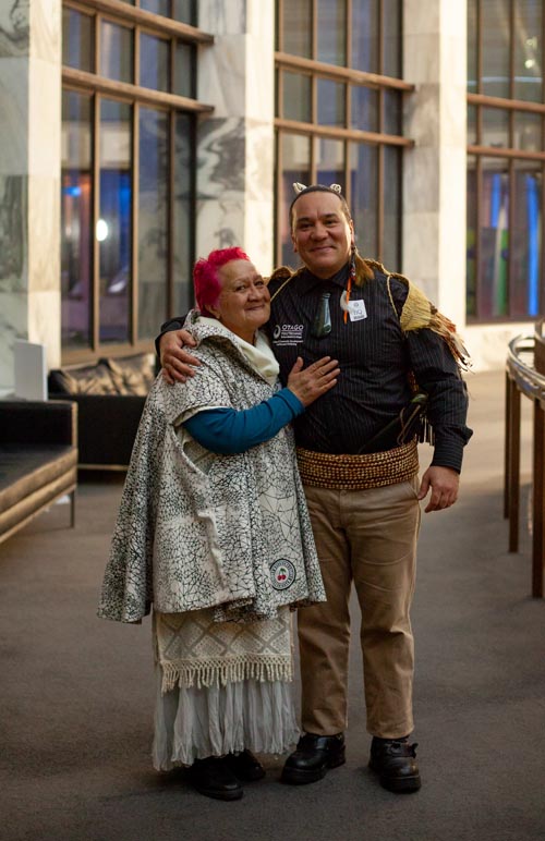 Rue-Jade Morgan with his mother at Te Putanga Toi Arts Access Awards 2018