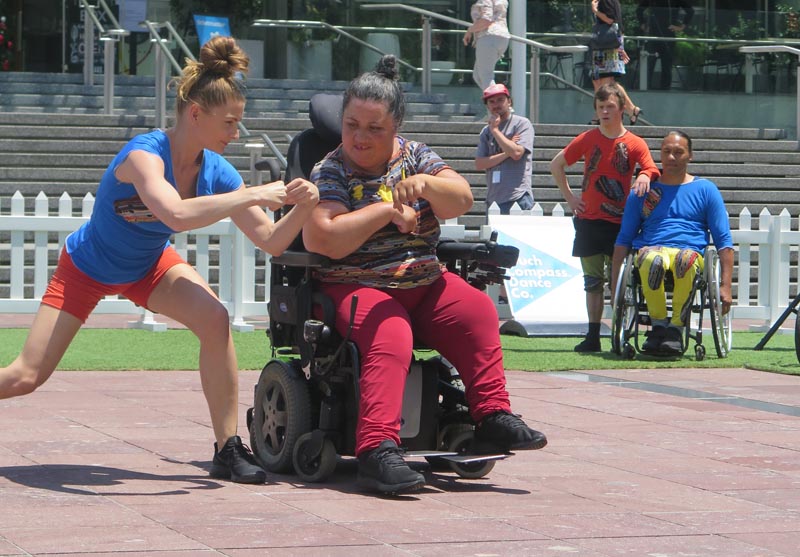 Lusi Faiva in Somatechnics, performed by Touch Compass in Aotea Square, Auckland in 2017