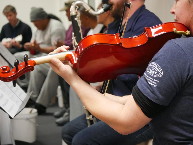 A Christchurch Symphony Orchestra workshop with men in the Navigate Unit of Christchurch Men's Prison