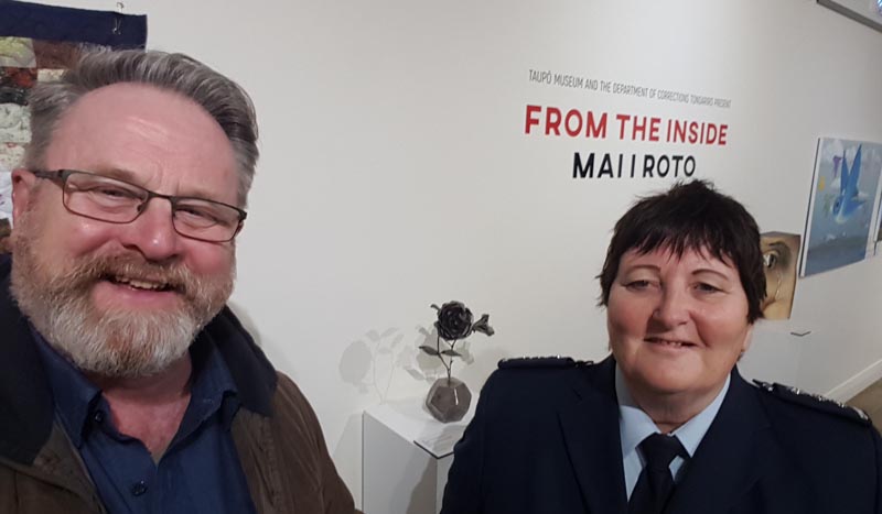 Richard Benge, Arts Access Aotearoa, and Lyn O'Connor, Prison Manager Tongariro Prison