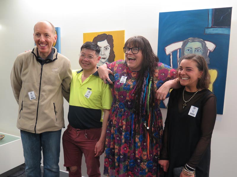 Eryn Gribble with artists Daniel Phillips, Nicol Cheung and Maisie Chilton Tressler