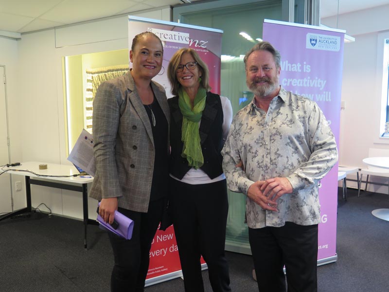 Minister Sepuloni, Dr Karen Webster and Richard Benge, Arts Access Aotearoa at the launch of Te Ora Auaha