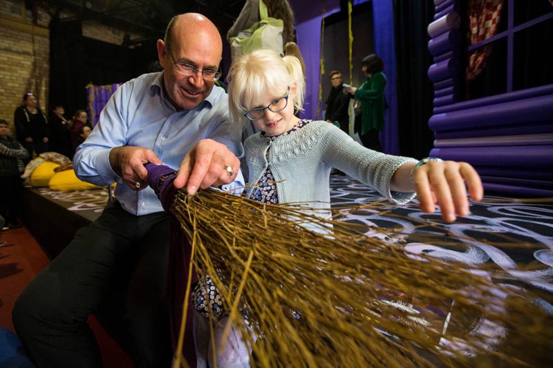 Tim Bray and an audience member on a touch tour