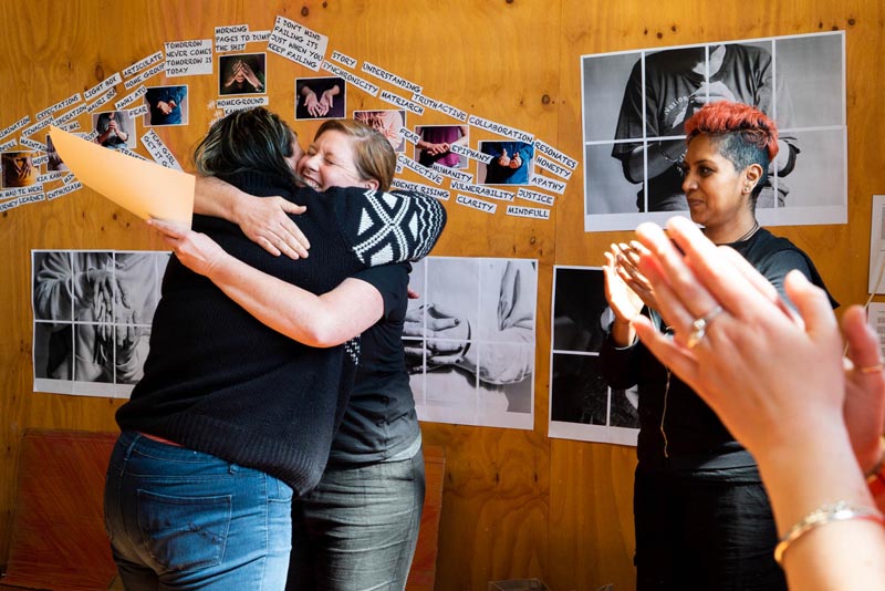 Jacqui Moyes and Anita Grafton congratulate the women as they graduate from the programme Photo: Fraser Crichton 