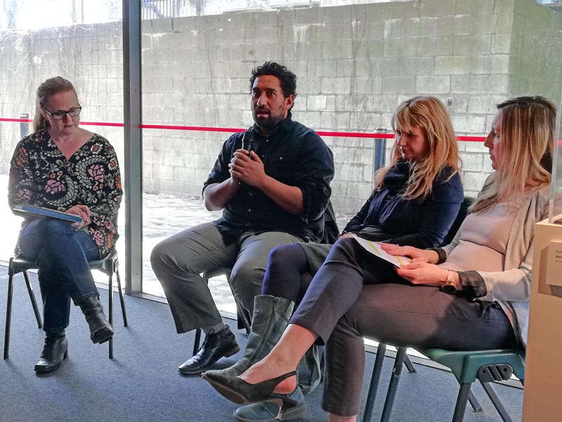 Chris Ulutupu in a panel discussion about the Huakina exhibition in 2019