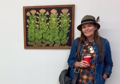 Hedy Ankers at an exhibition of her grandmother's artwork