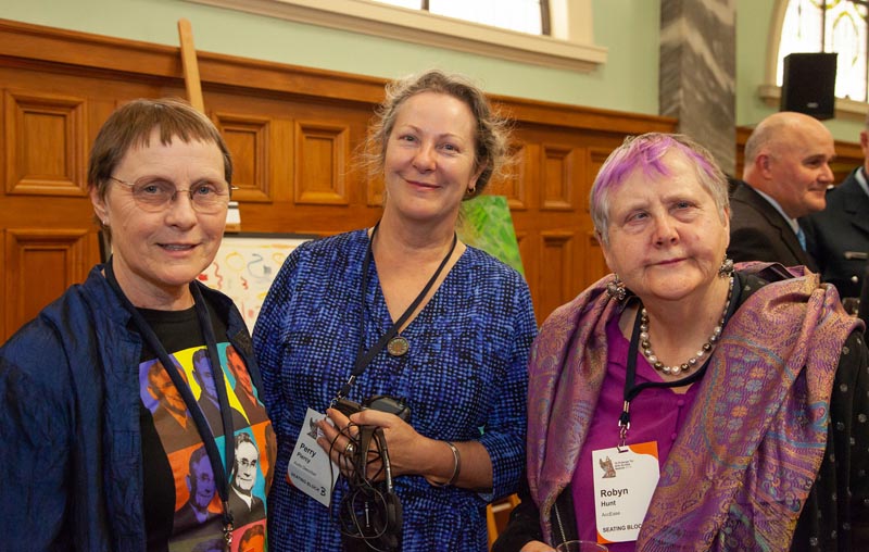 Judith Jones with 2019 Accolade recipient Robyn Hunt and Perry Piercy at the 2019 Arts Access Awards