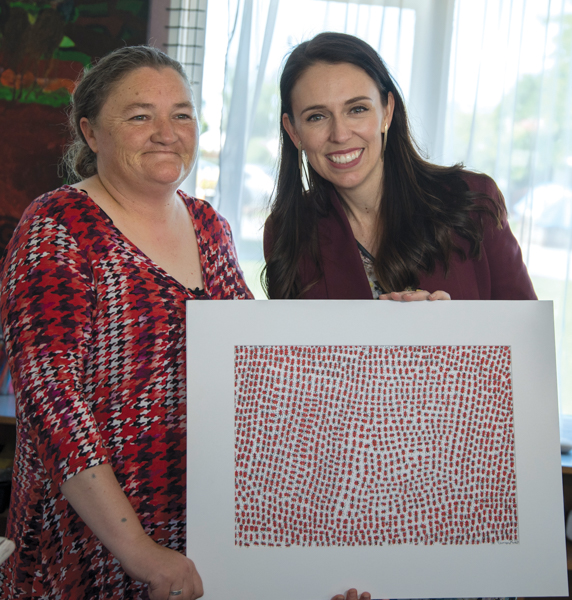 Prime Minister Jacinda Ardern visited Otautahi Creative Spaces in November 2017 and was presented this artwork by Carmen Brown