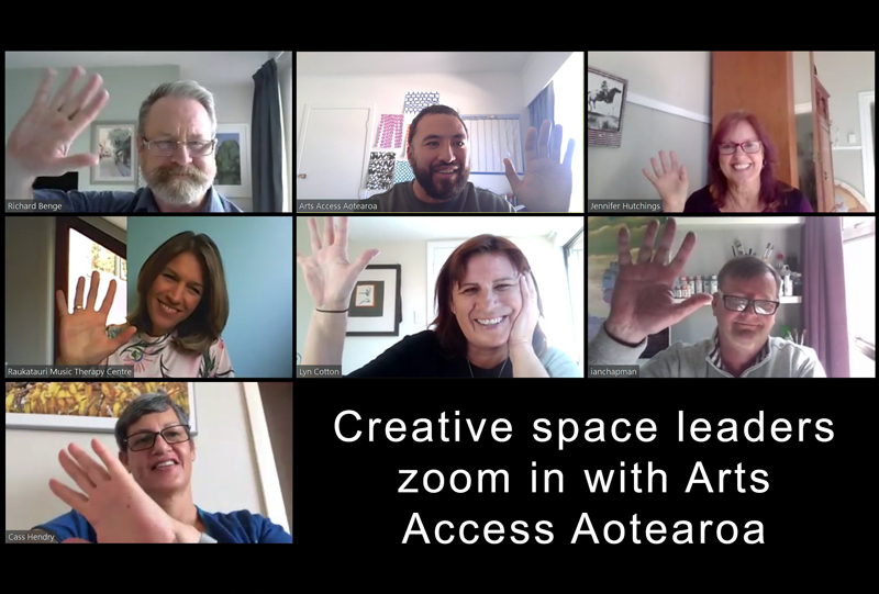 Collage of images of participants in the creative space leaders' conversation via Zoom