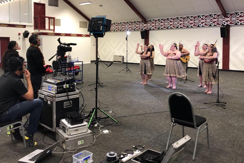 Filming the Ngāti Pōneke Young Māori Club for the prerecorded Te Putanga Toi Arts Access Awards 2020