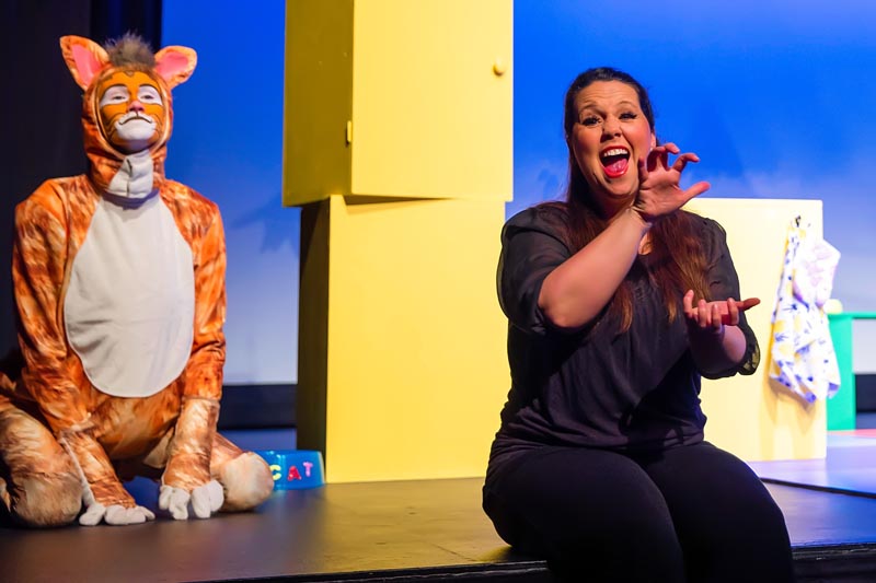 Kelly Hodgins, NZSL interpreter for Greedy Cat Photo: Tim Bray Theatre Company