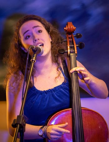 Musician Bonnie Schwarz playing the cello