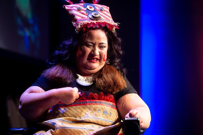 Lusi Faiva performing Taupou at Te Putanga Toi Arts Access Awards 2021