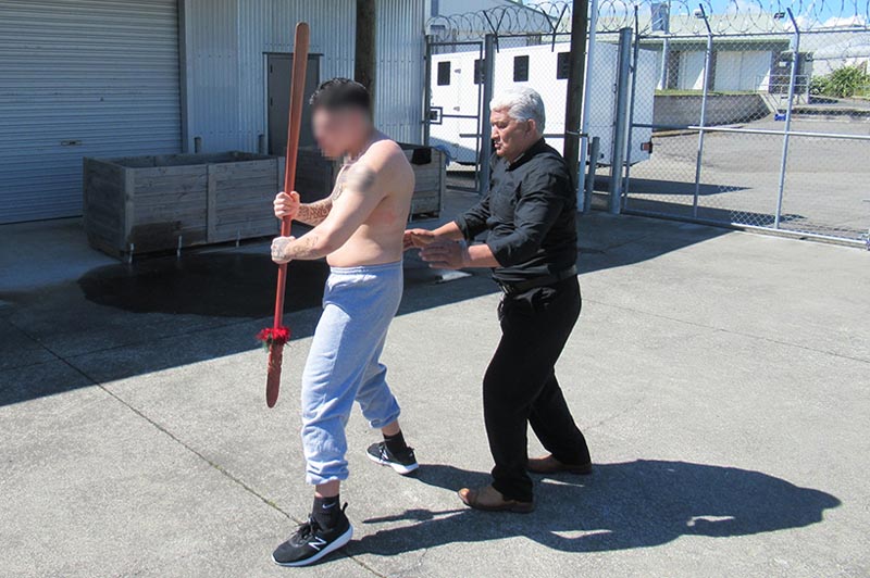 Pāpā T teaches taiaha at Hawkes Bay Regional Prison