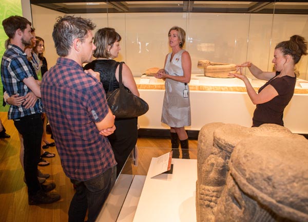 A sign interpreted floor talk of the Aztecs exhibition at Te Papa