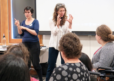 Lala Rolls talks to symposium participants about her short film