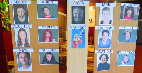 Photos of the actors and their characters outside the auditorium