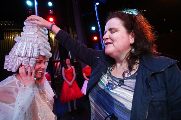 Martine Abel enjoys a touch tour of the Tauranga Musical Theatre production of Grease