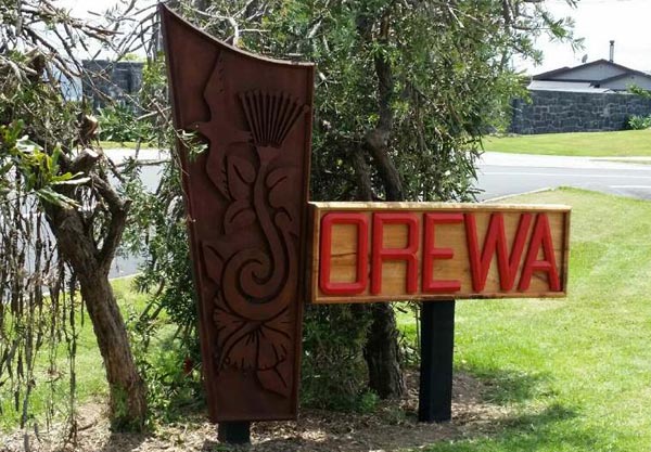 A sign carved by prisoners in the Northland Regional Corrections Facility and gifted to the community