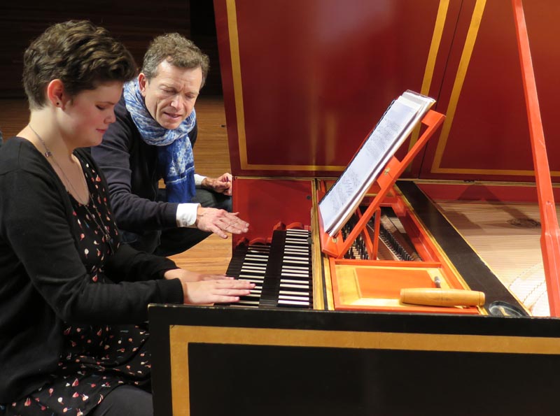 Renee Patete and harpsichordist Christophe Rousset, Les Talens Lyriques during a touch tour