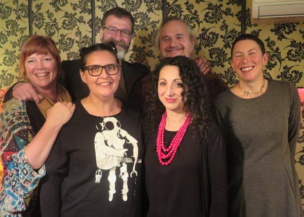 Jacqui Moyes, Pip Adam, William Brandt, James George, Kaly Newman and Gigi Fenster at a LitCrawl event in Wellington