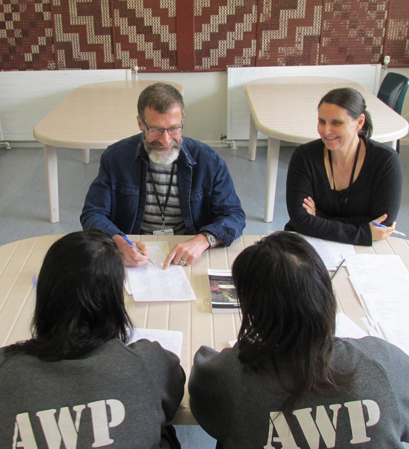 William Brandt and Pip Adam teaching creative writing in Arohata Prison
