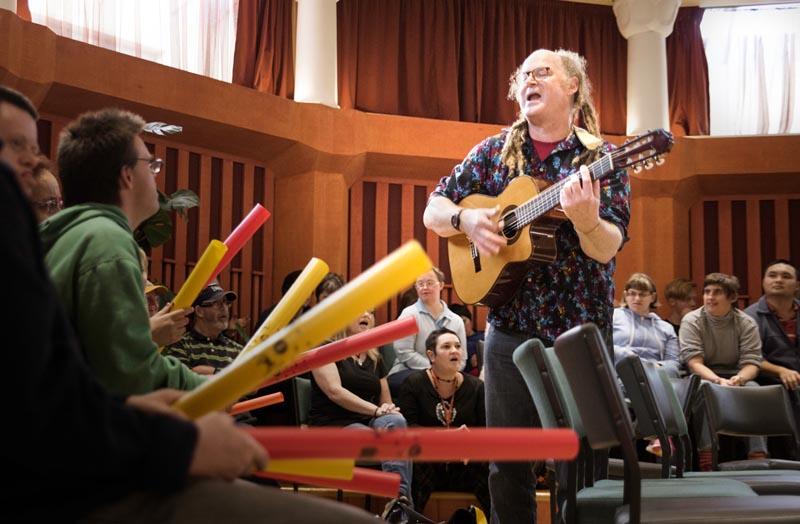 Julian Raphael facilitates a relaxed workshop and performance with Hohepa Canterbury