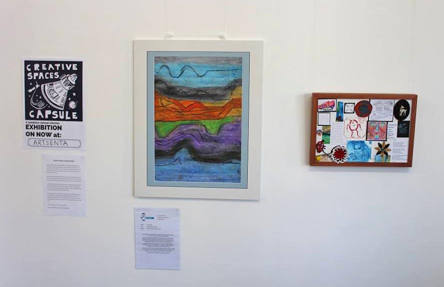 Exhibition artwork In the window of Artsenta, Dunedin creative space