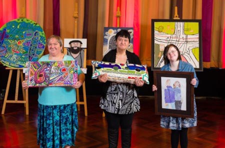 IHC Art Award winners Karin Clayden, Jo-Anne Tapiki and Becky Donovan