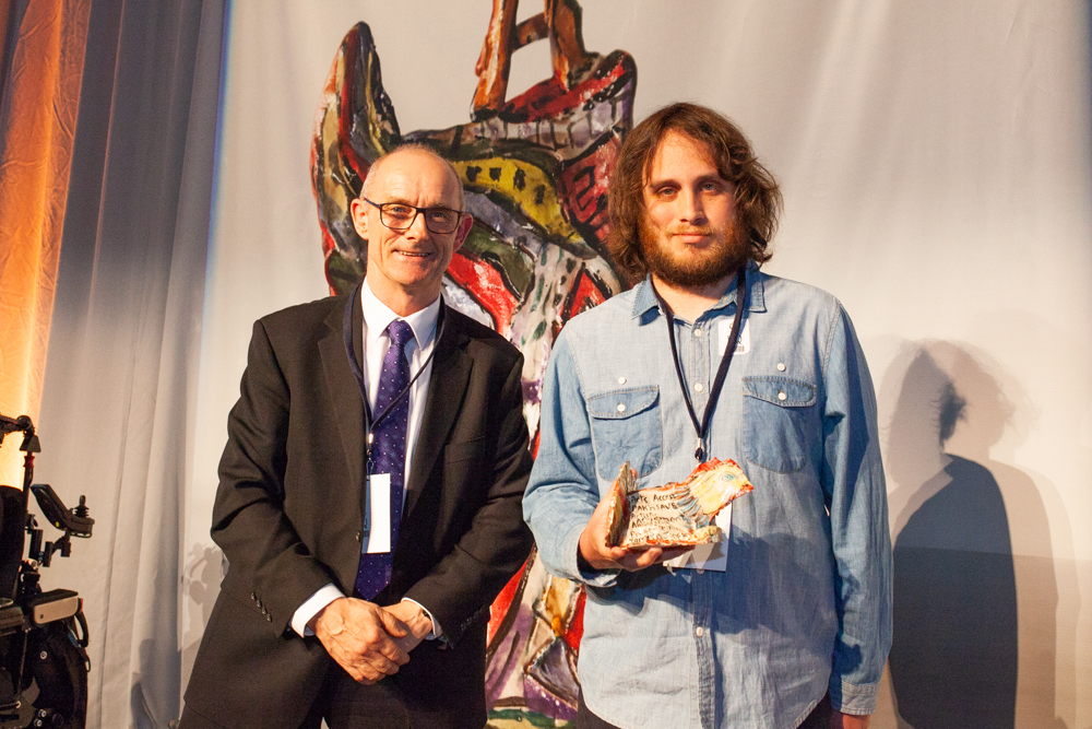 Kieran O'Sullivan presented Yaniv Janson with the Arts Access PAK'n'SAVE Artistic Achievement Award 2019 Photo: Vanessa Rushton Photography