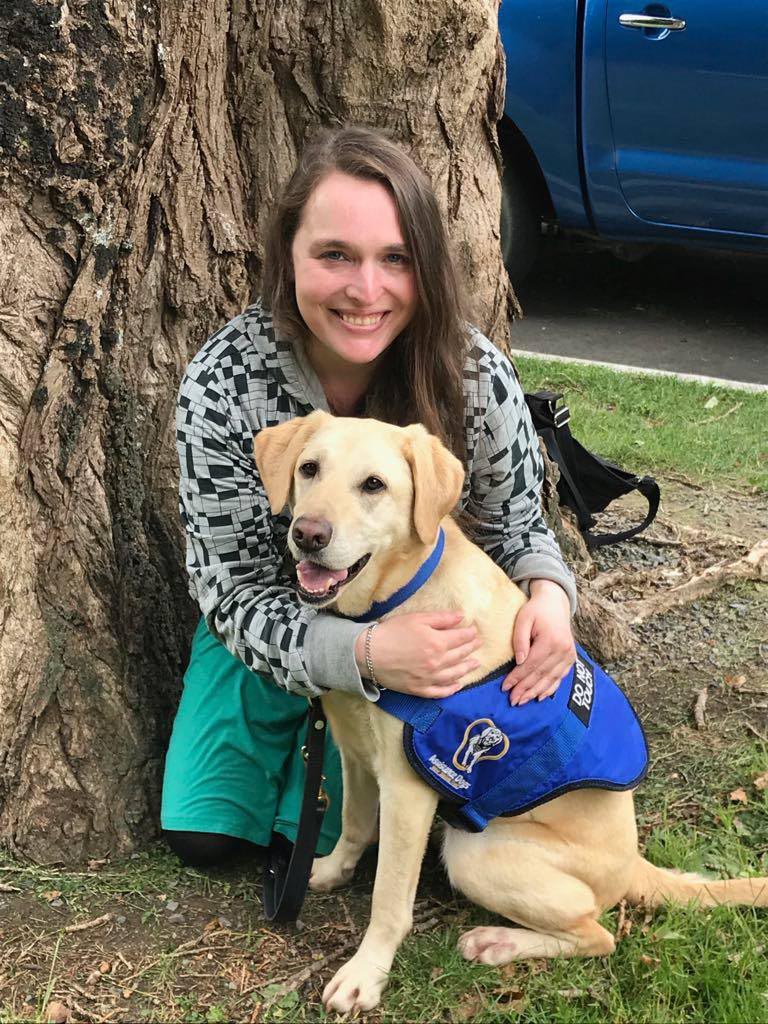 Helen Vivienne Fletcher and her assistance dog, Bindi