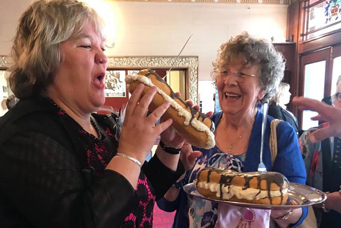 Julie Woods and Margaret Jackson during a touch tour of Hansel & Gretel