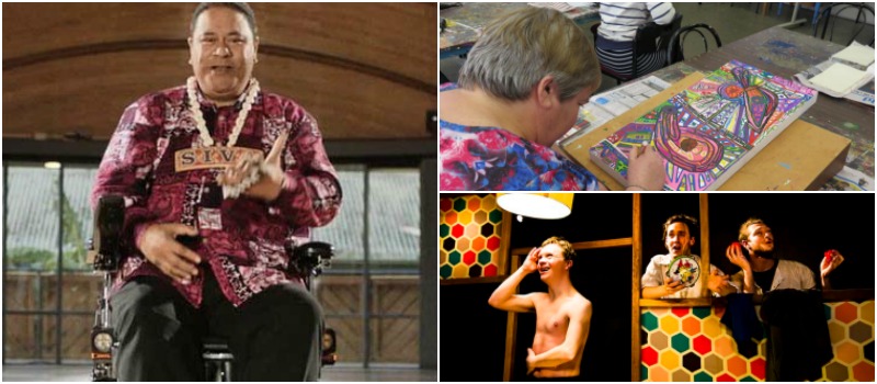 A collage of disabled artists creating and performing