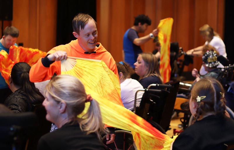 A Jolt dancer engaging with audiences during a performance rehearsal Photo: Christchurch Symphony Orchestra
