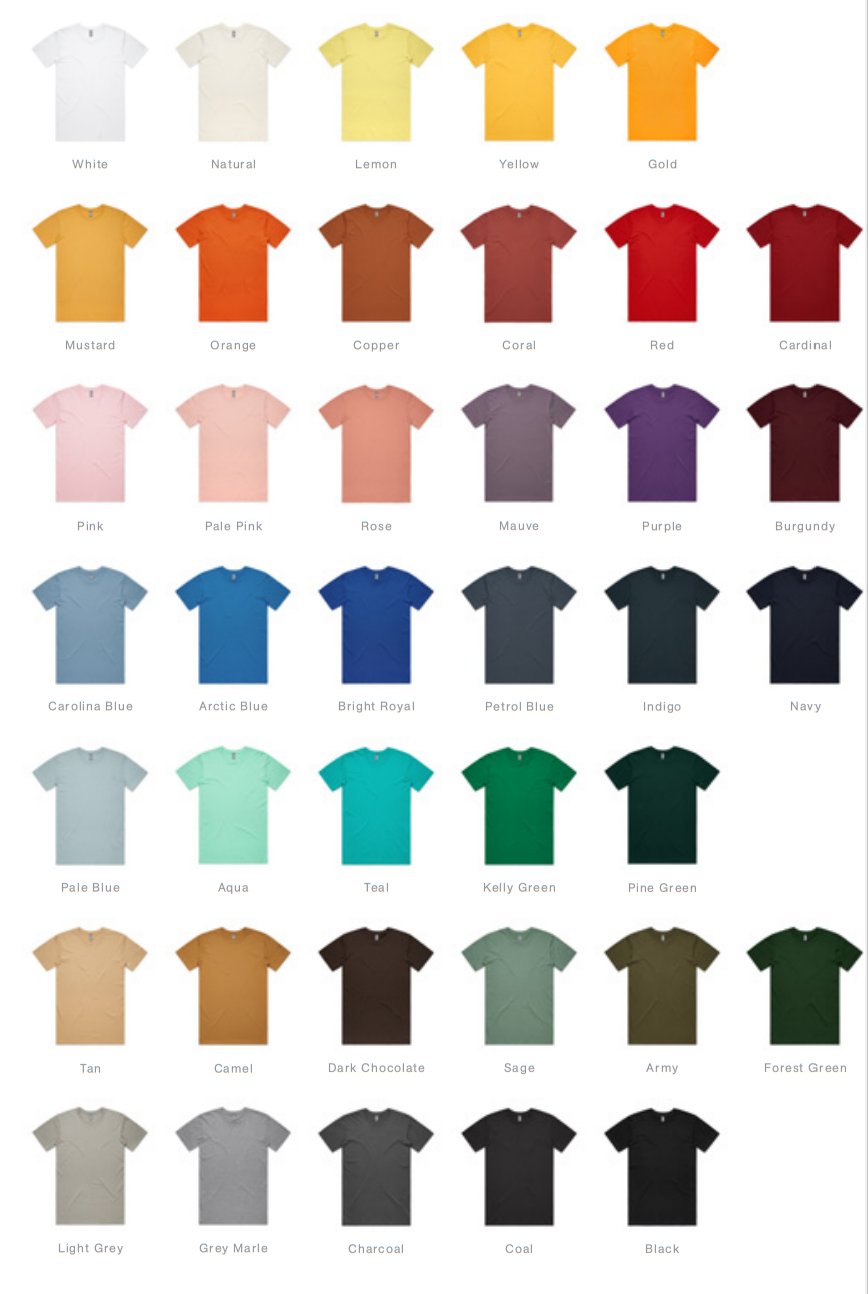 Colour swatch for T-shirts