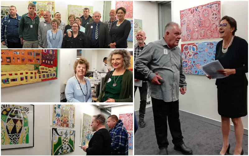 Collage of images of exhibition opening